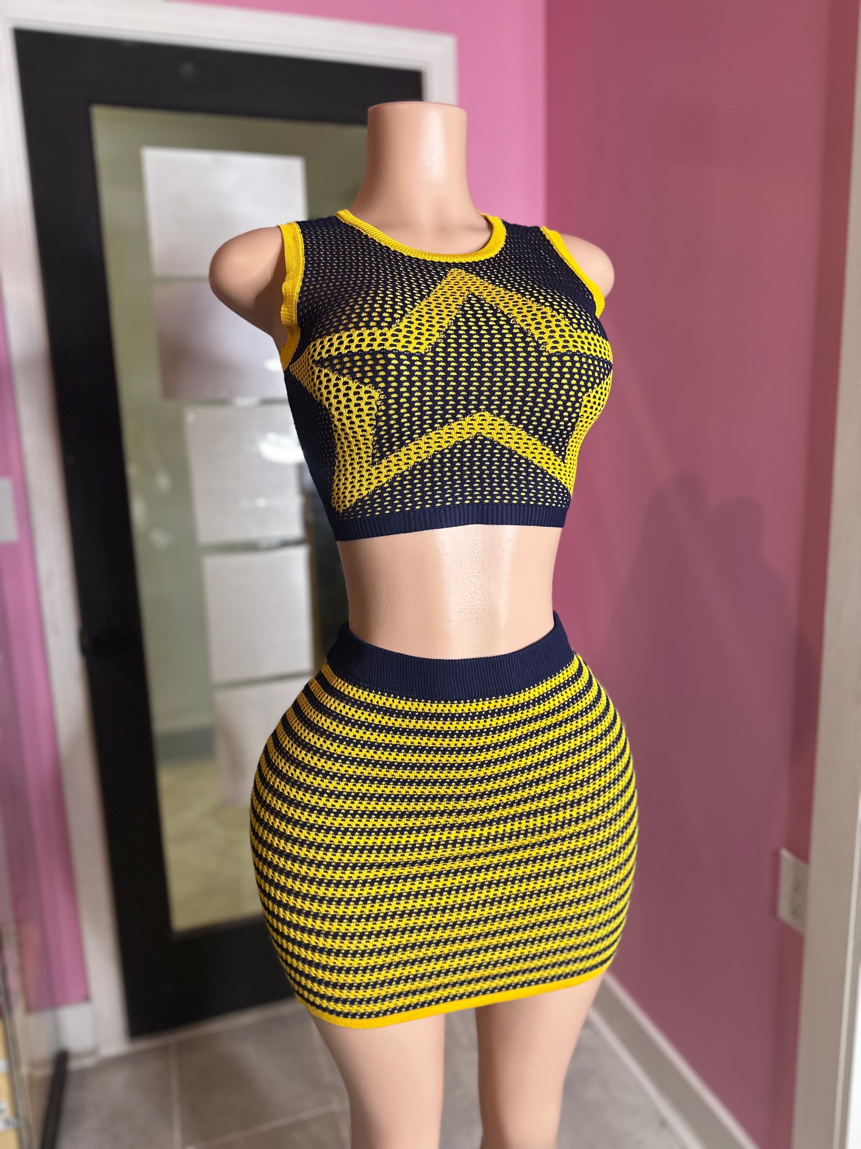 Star Baby Skirt Set- Navy/Golden Yellow