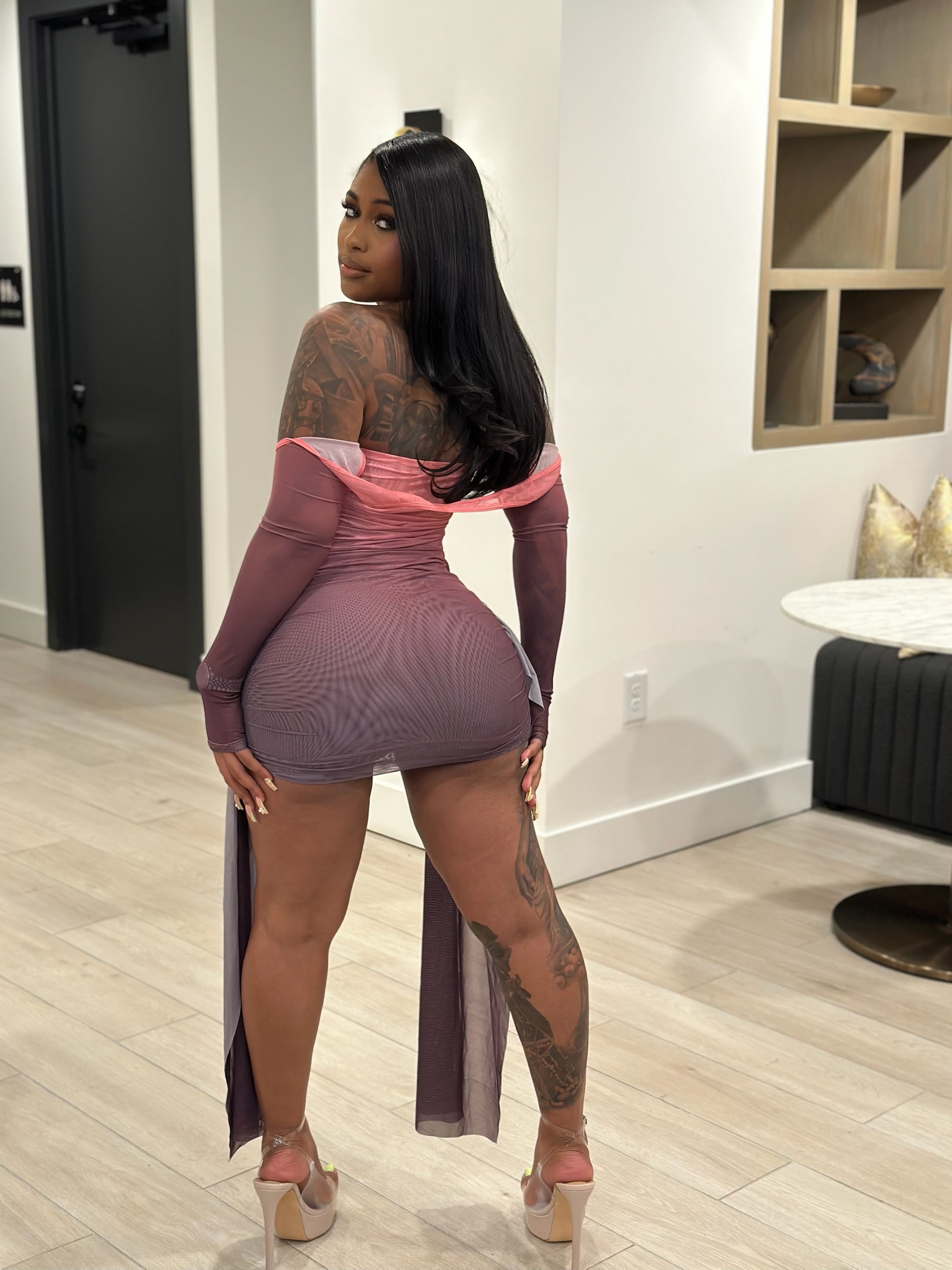 Slay The Night Sheer Mini Dress – Pink/Purple