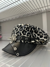 Leopard Print Spike Hat with Silver Accents- Gray