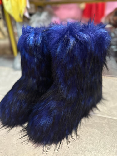 Wynter Fluffy Faux Fur Boots- Royal Blue Mix