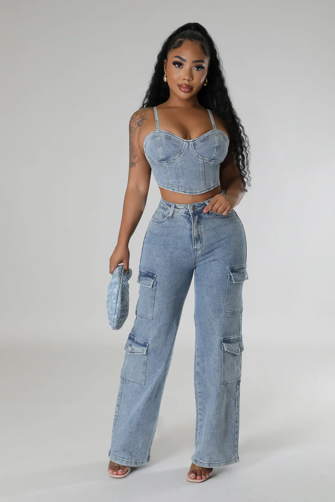 Denim Eats Bustier & Cargo Pants Set