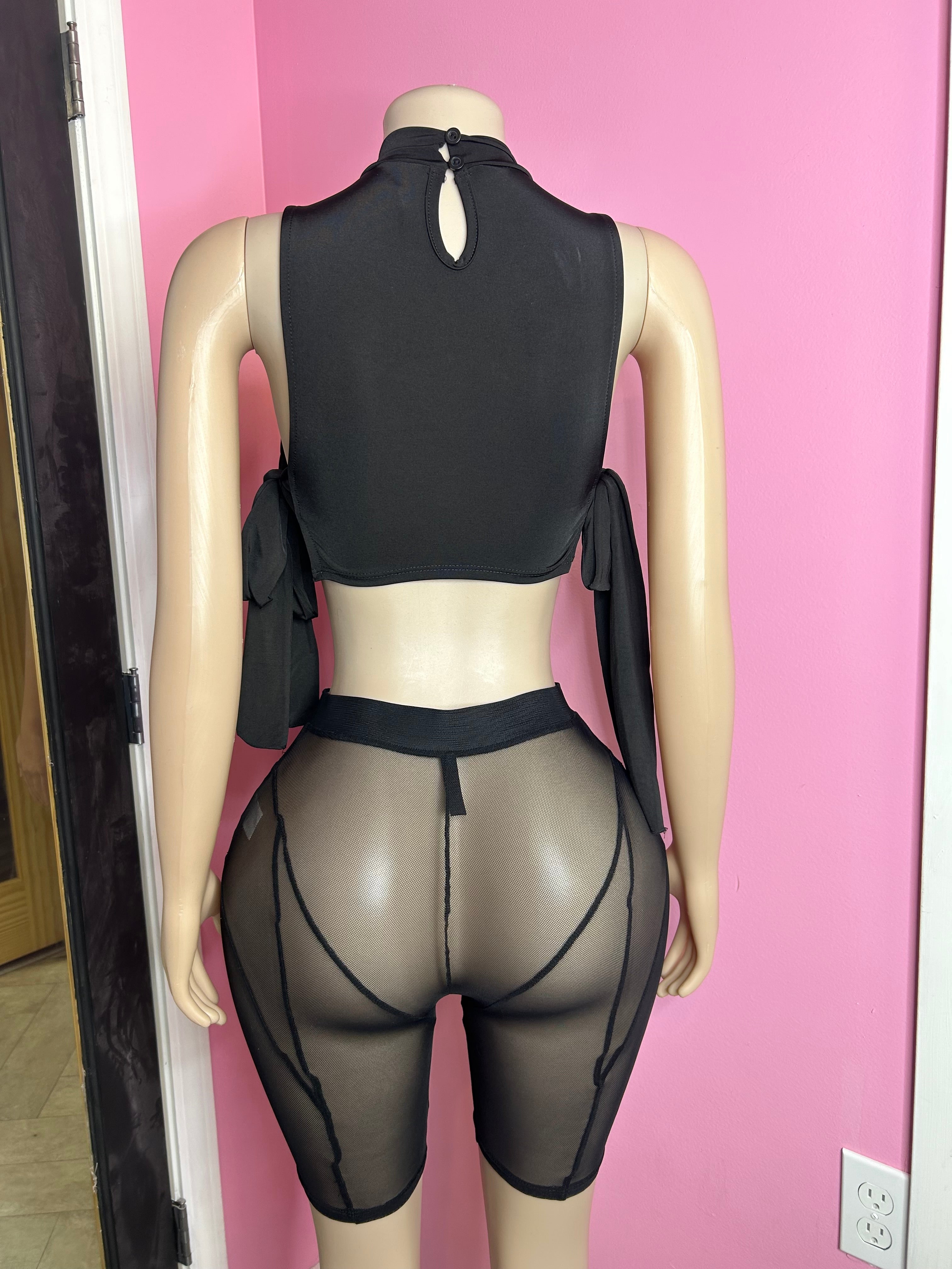 Flirty Mesh Affair Short Set- Black