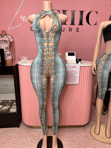 Scandalous Snake Peek-A-Boo Jumpsuit - Green Multi