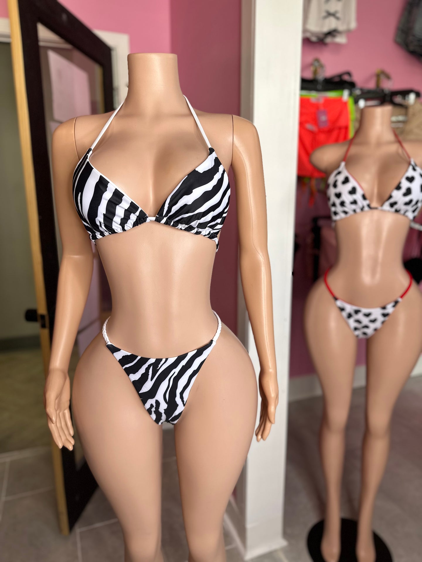 Zebra Thong Bikini Swimsuit Set