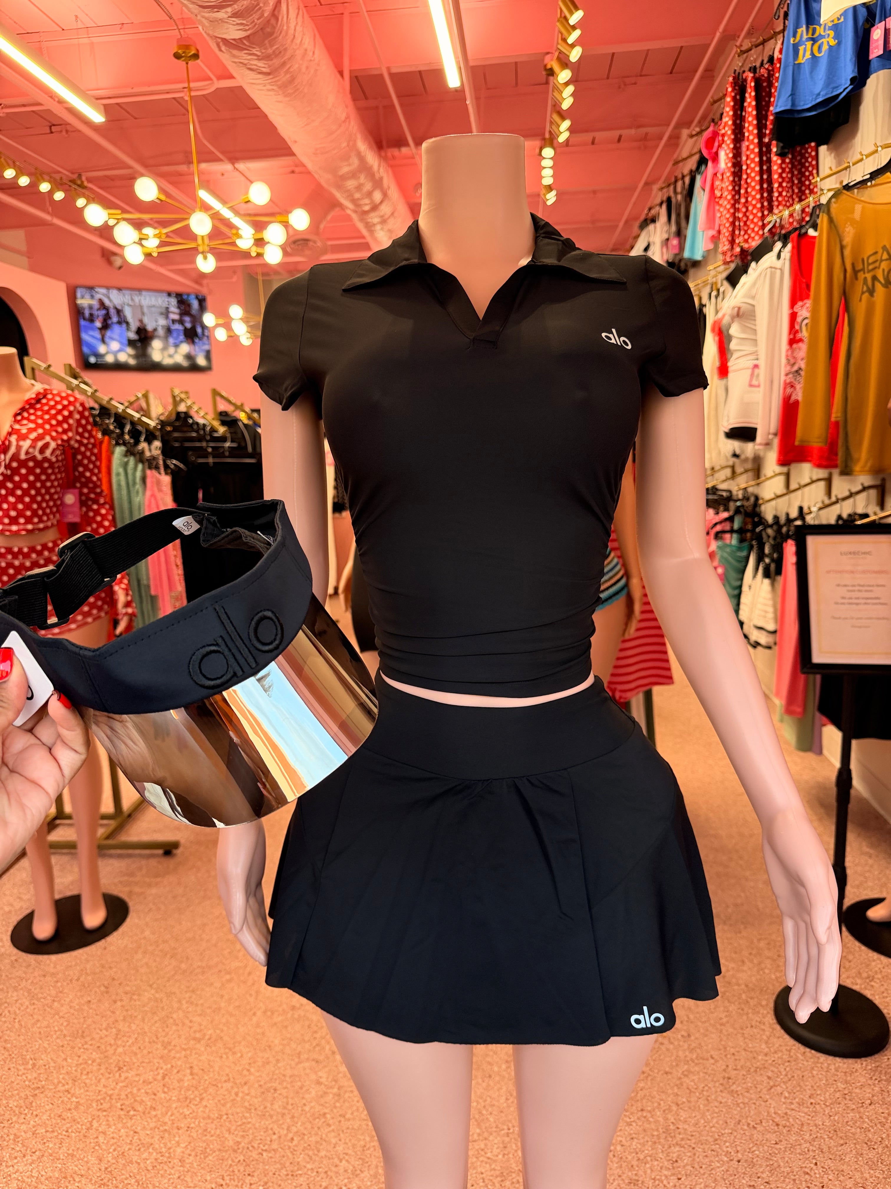 Alo Me Skort Set W/ Visor – Black