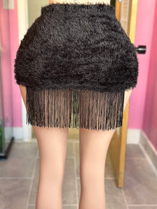 Fuzzy Fringe Cross Skirt- Black