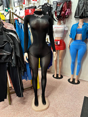 (Restock 8 Business Days)Sheer Bodystocking Lined Bodysuit- Black