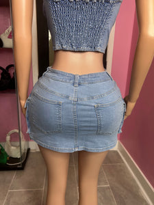 Wish That You Could Denim Cargo Mini Skirt