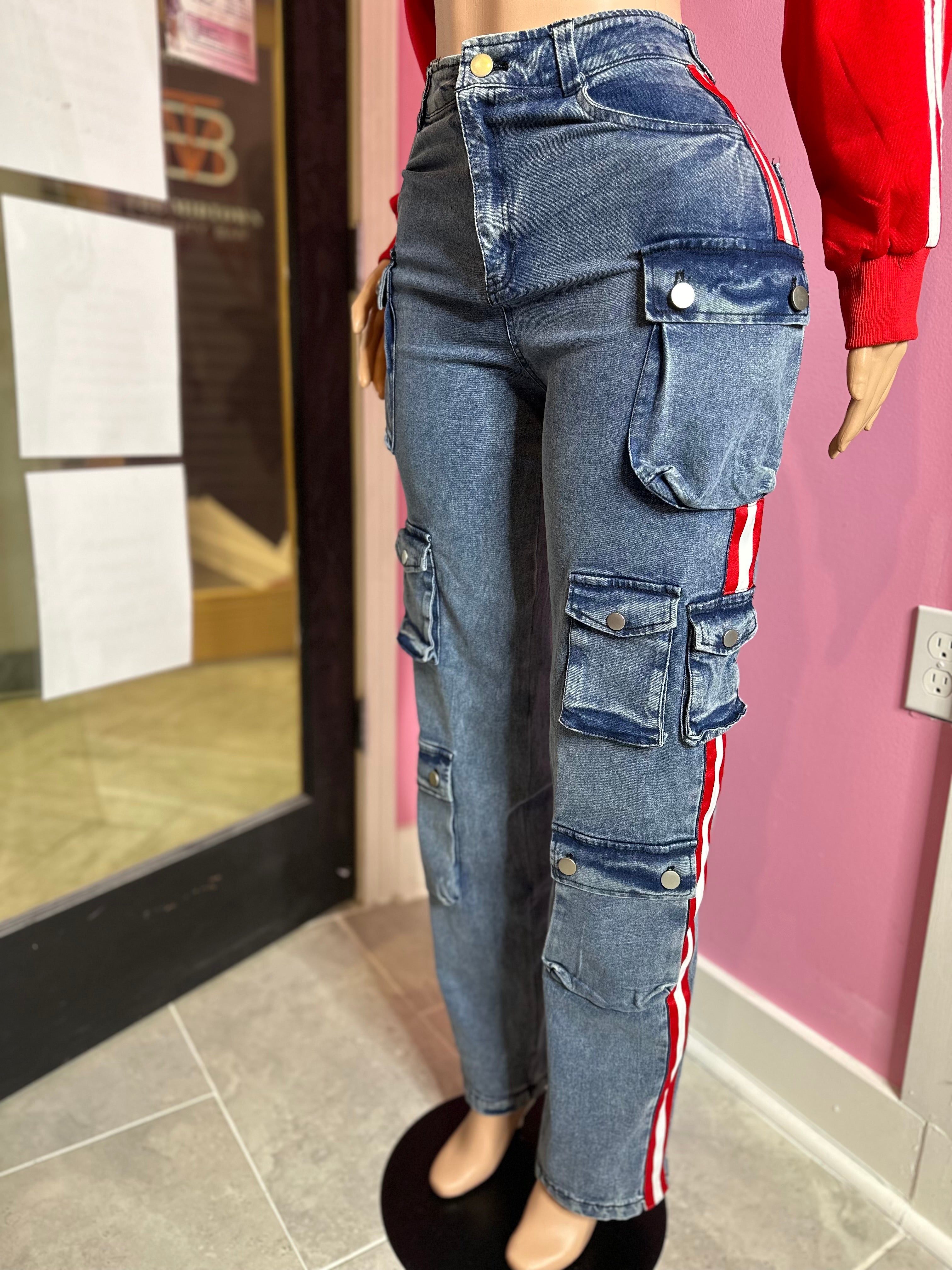 Street Side Stripe Denim Cargo Pants