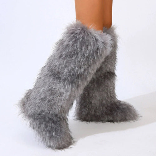 Wynter Fluffy Faux Fur Tall Boots- Gray
