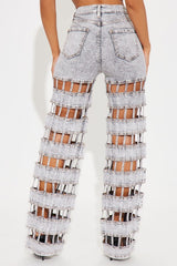 Concrete Cutout Cage Denim Jeans – Gray