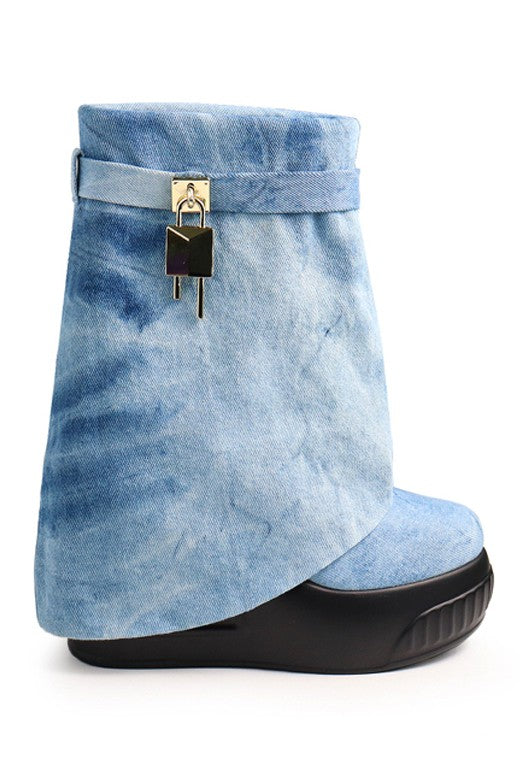 Lock It Down Denim Platform Boots – Light Wash