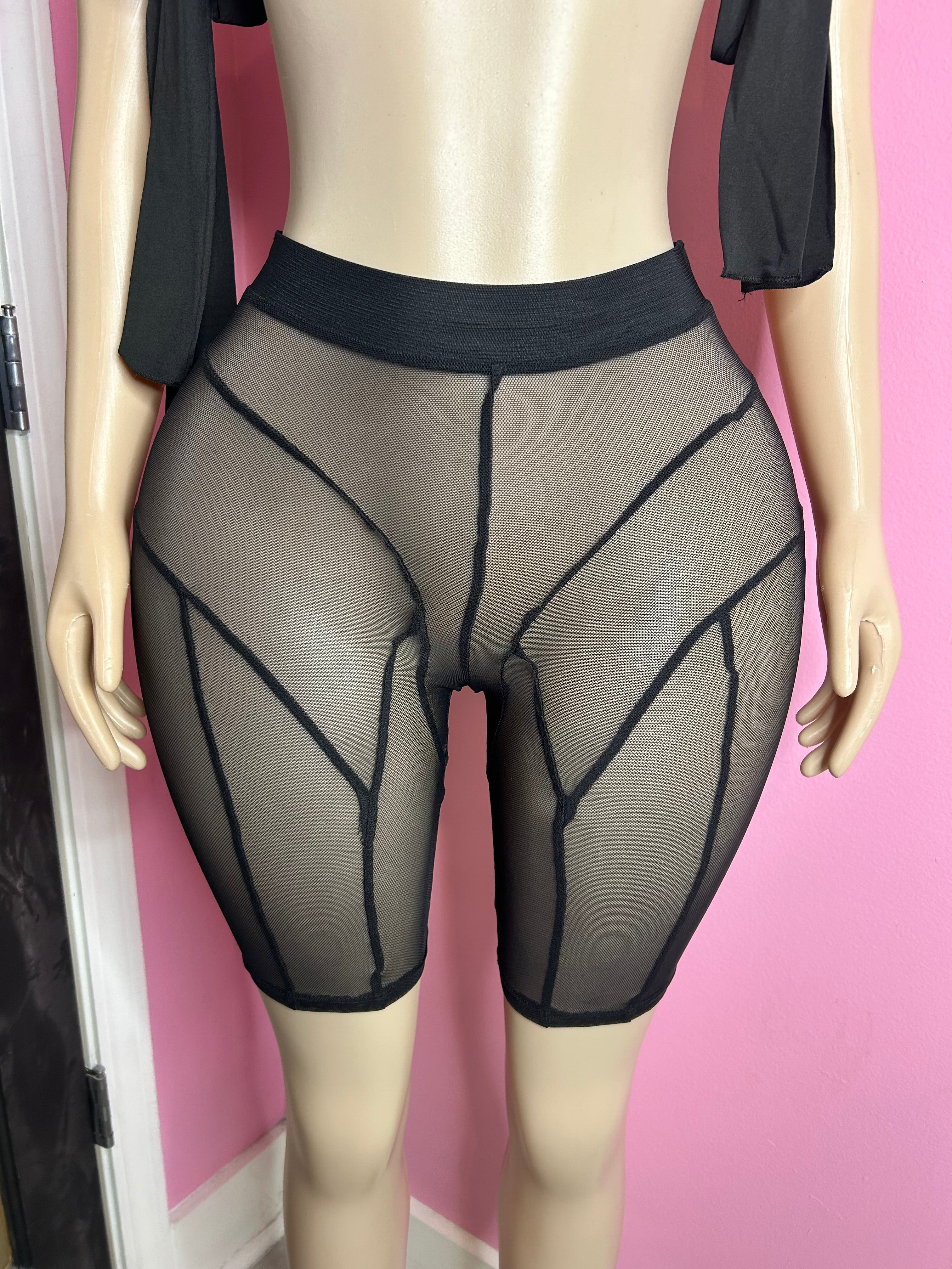 Flirty Mesh Affair Short Set- Black