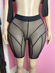 Flirty Mesh Affair Short Set- Black