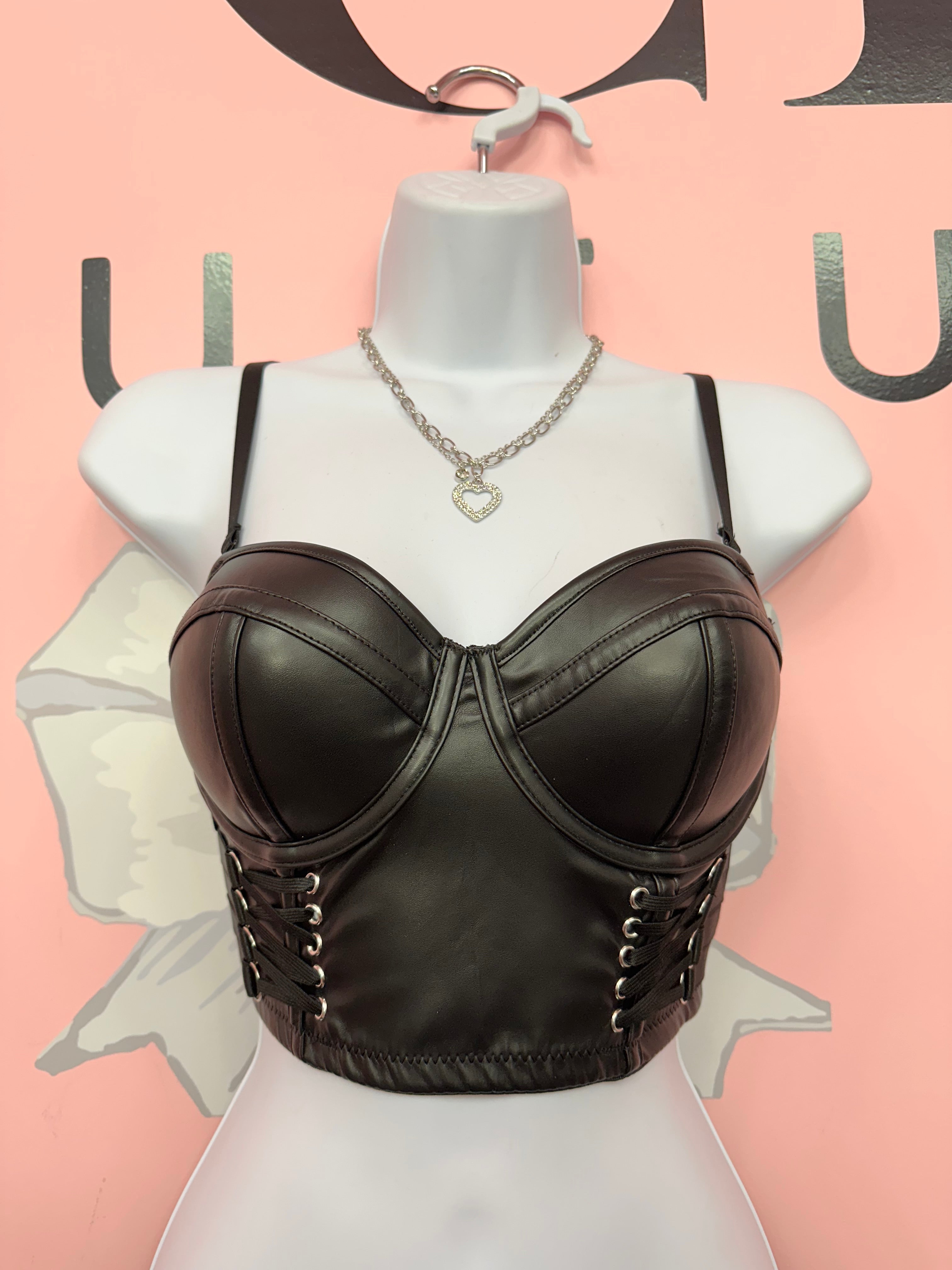 Midnight Vixen Faux Leather Push-Up Corset Top- Black