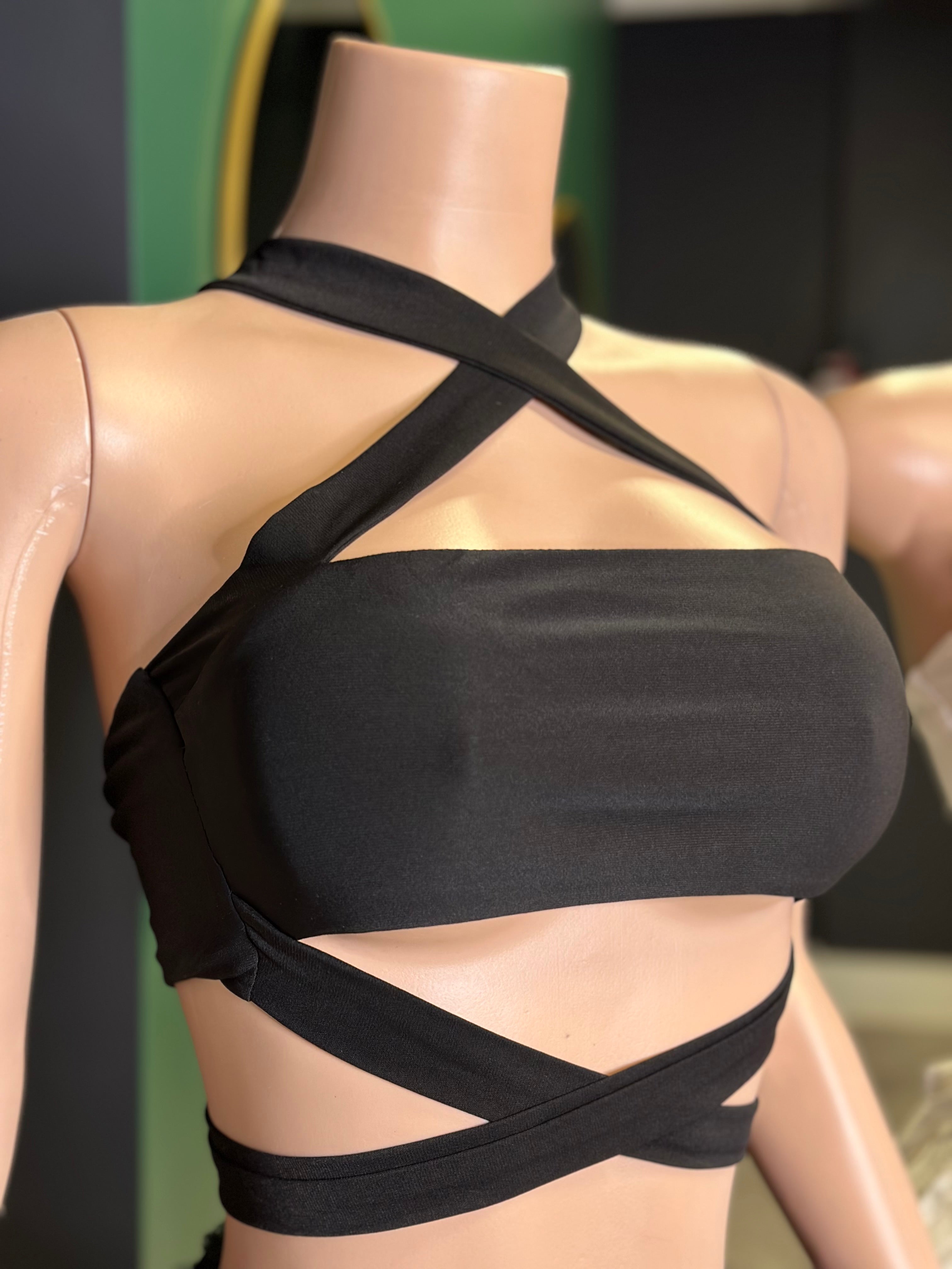 Long Tie Crop Top- Black