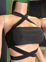 Long Tie Crop Top- Black