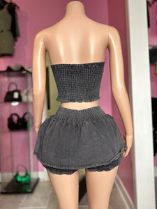 Latest Obsession Denim Mini Skort Set-Black