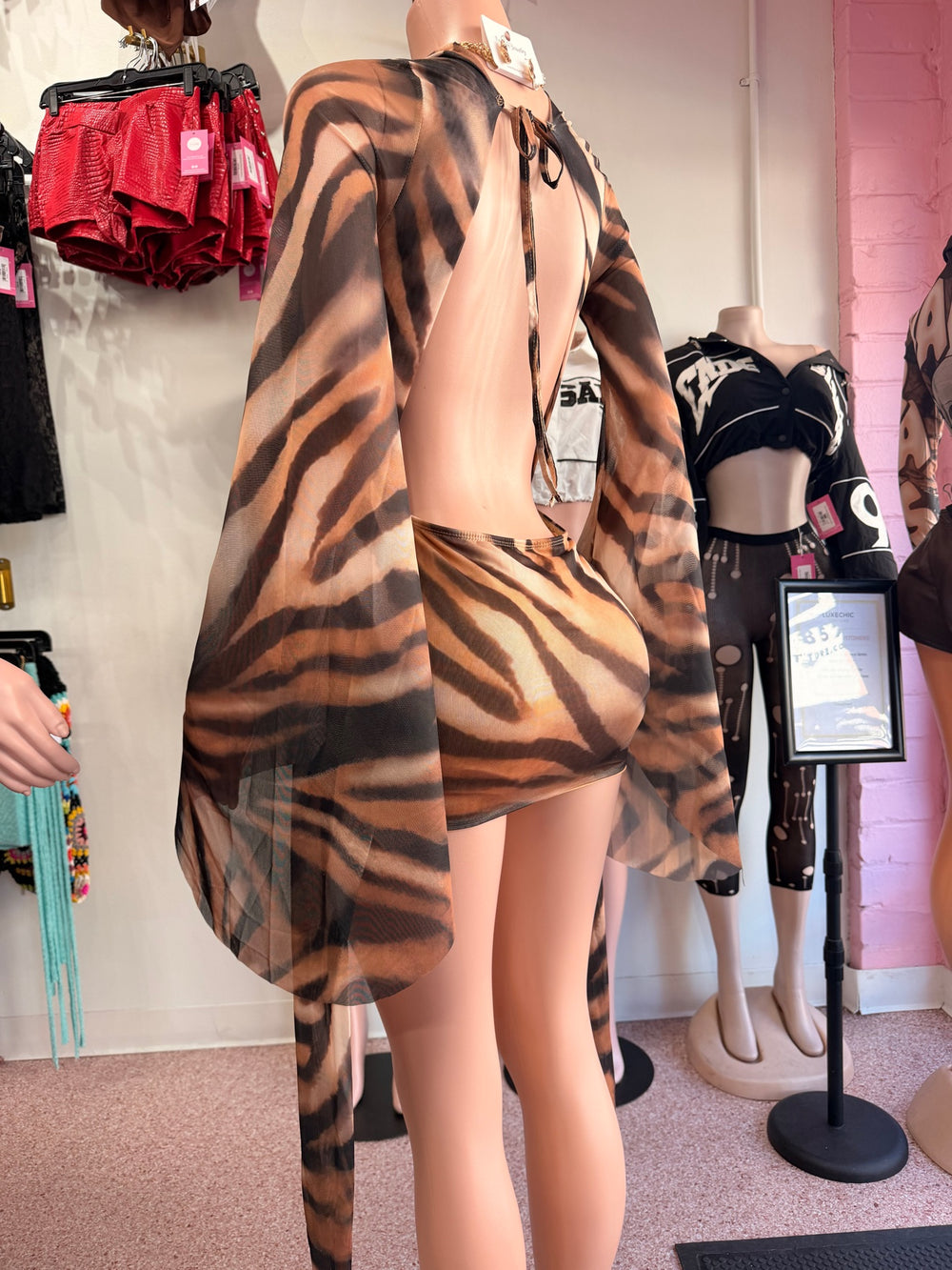 Untamed Behavior Tiger Print Dress – Brown Multi - back