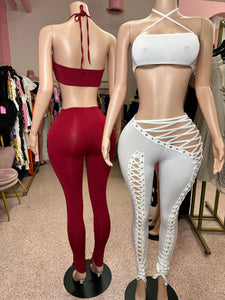 Up To No Good Lace Up Pant Set- Various Colors