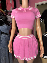 Pick A Spot Collar Crop Top & Skirt Set- Pink