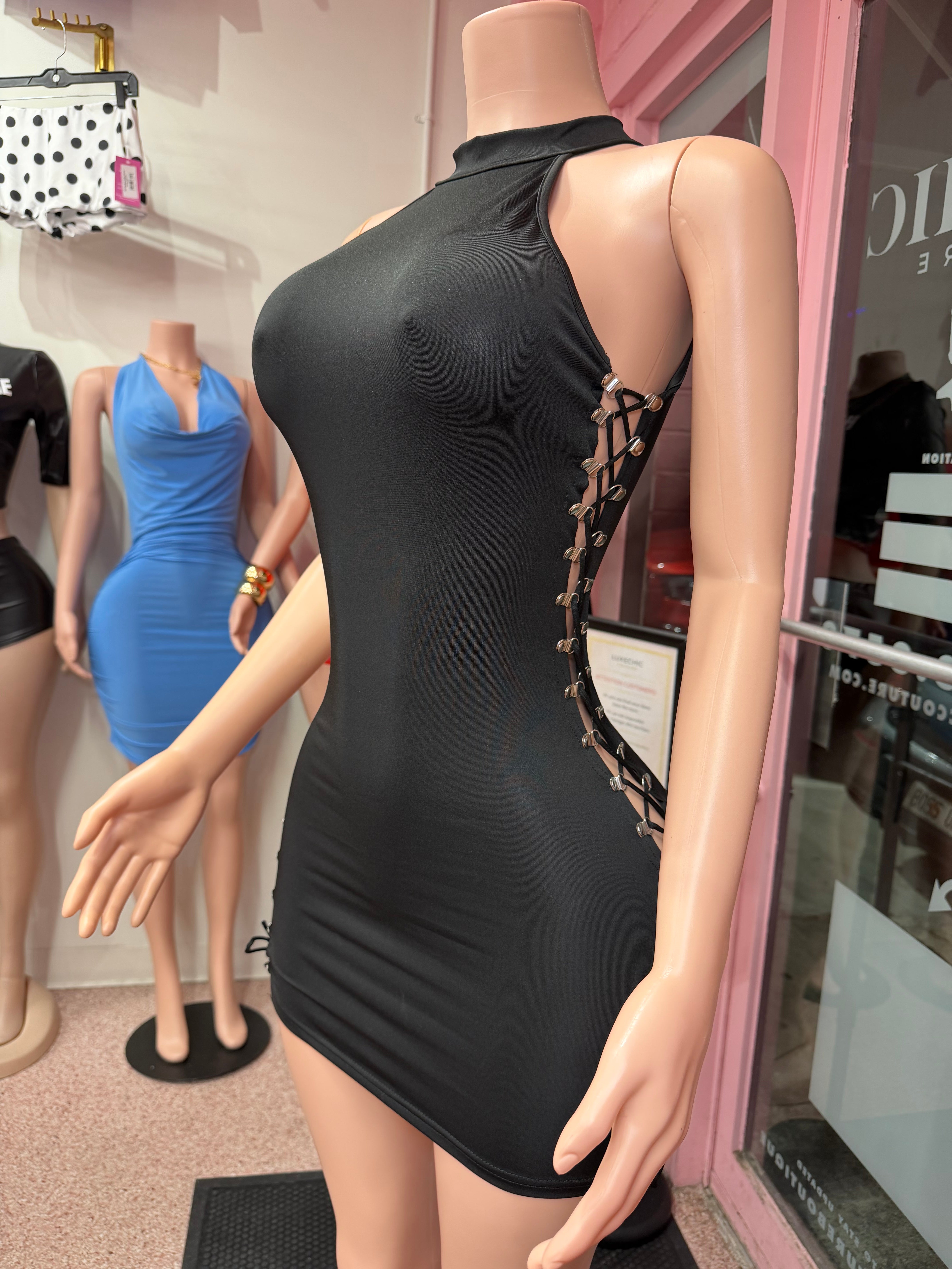 Jealousy Activated Side Lace Up Dress- Black