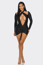 Vivid V-Cut Mini Dress- Black