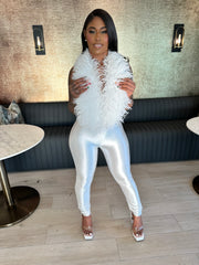Make An Appearance Halter Neck Mongolian Fur Jumpsuit- White