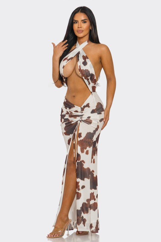 Steer Clear Animal Print Cutout Maxi Dress - Off White