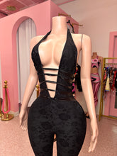 One Of A Kind Floral Lace Halter Jumpsuit- Black