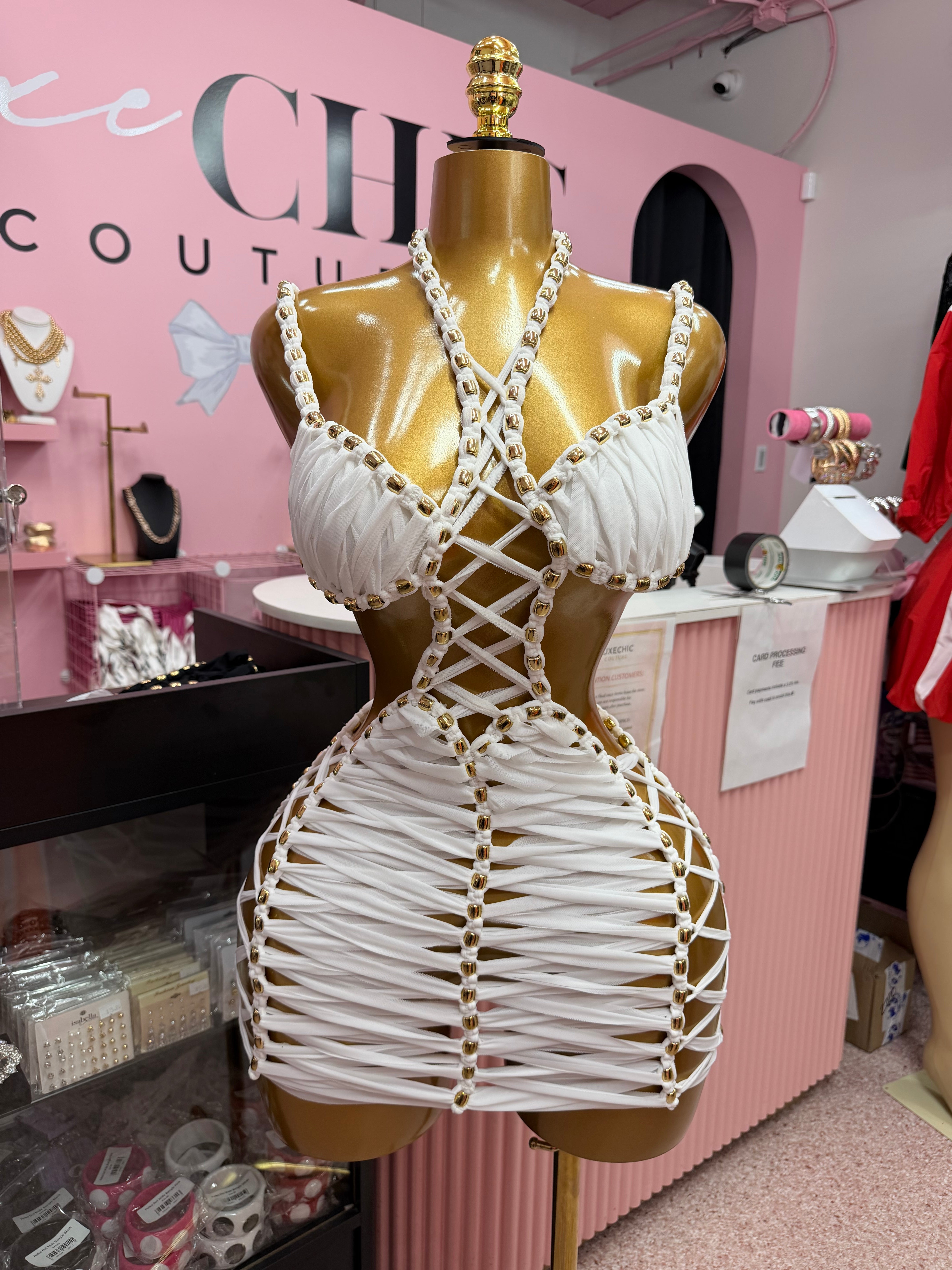 (Pre-Order) Dangerously Entangled Mini Dress- White