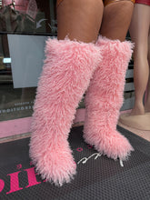Shaggy Mongolian Fur Thigh High Boots- Pink