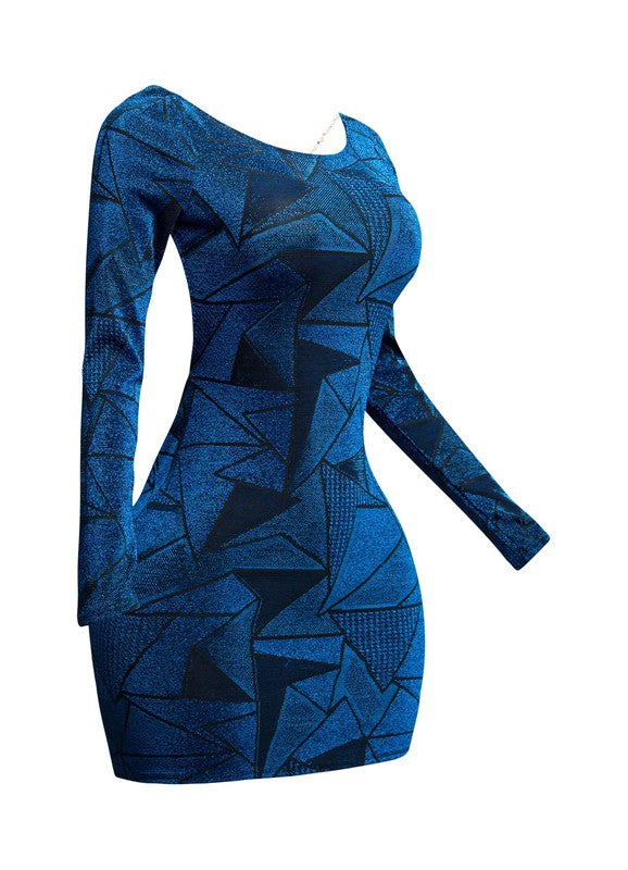 Jacquard Knit Open Back Bodycon Dress- Royal