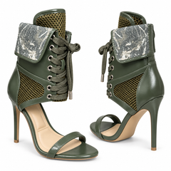 Outside Behavior Stiletto Heels- Olive Camo