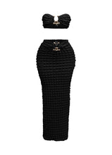 Popcorn Gold Trim Bandeau Top & Skirt Set- Black