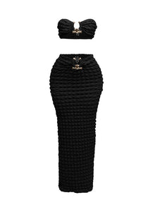 Popcorn Gold Trim Bandeau Top & Skirt Set- Black
