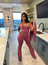 Washed Zip-Up Crop Jacket & Flare Jumpsuit Set- Sangria