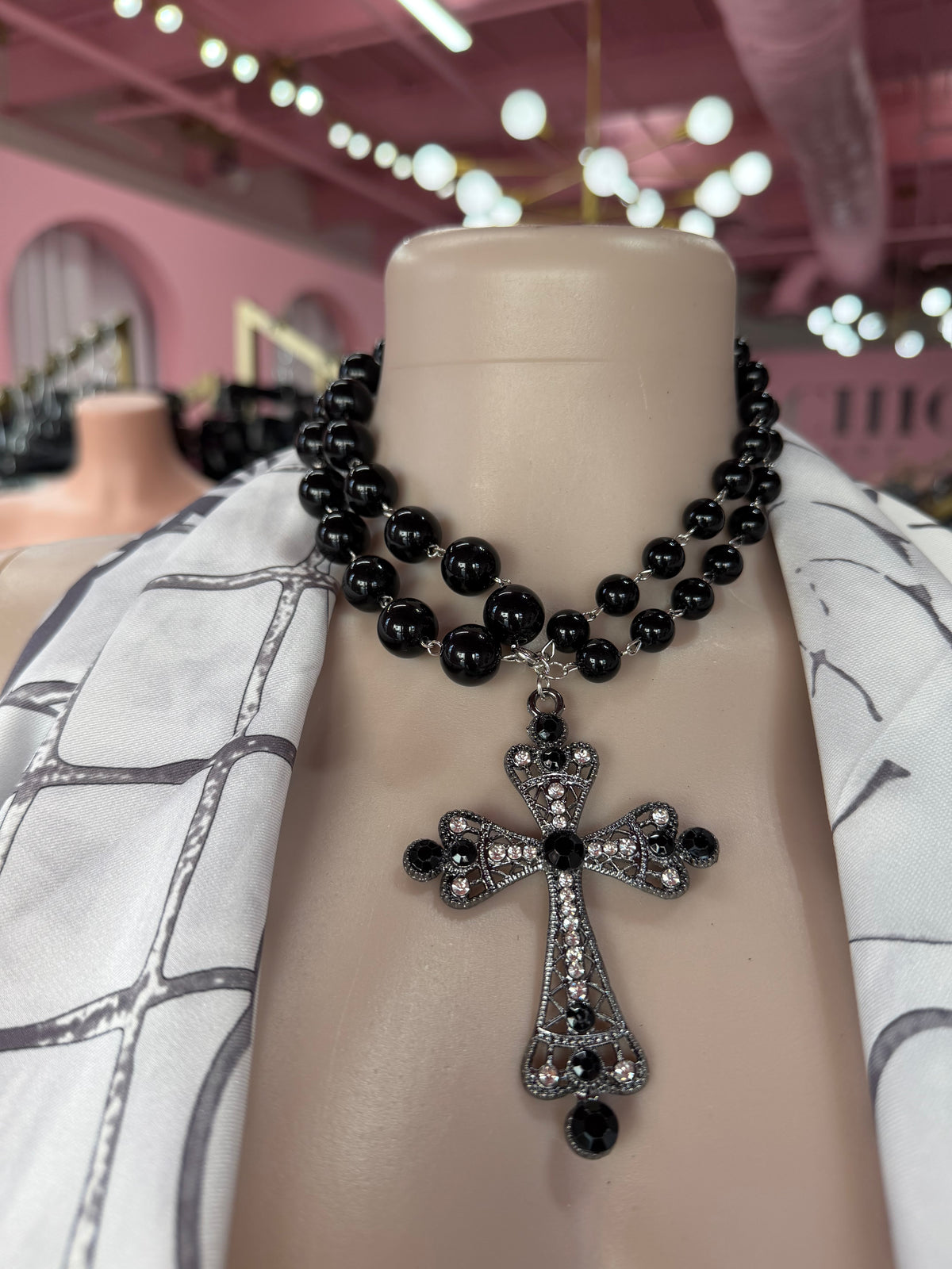 Sacred Glam Cross Necklace- Black