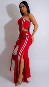 Missed Flights Tube Top & Side Stripe Pant Set- Red