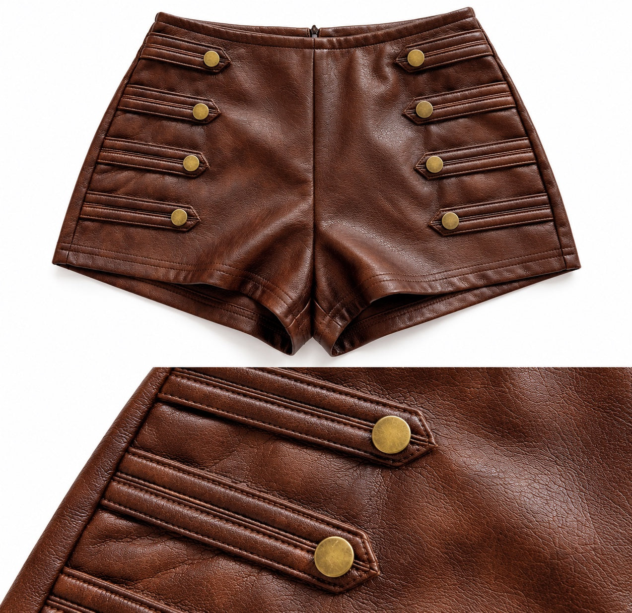 Bossed Up Faux Leather Shorts – Brown - front view