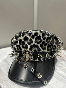 Leopard Print Spike Hat with Silver Accents- Gray