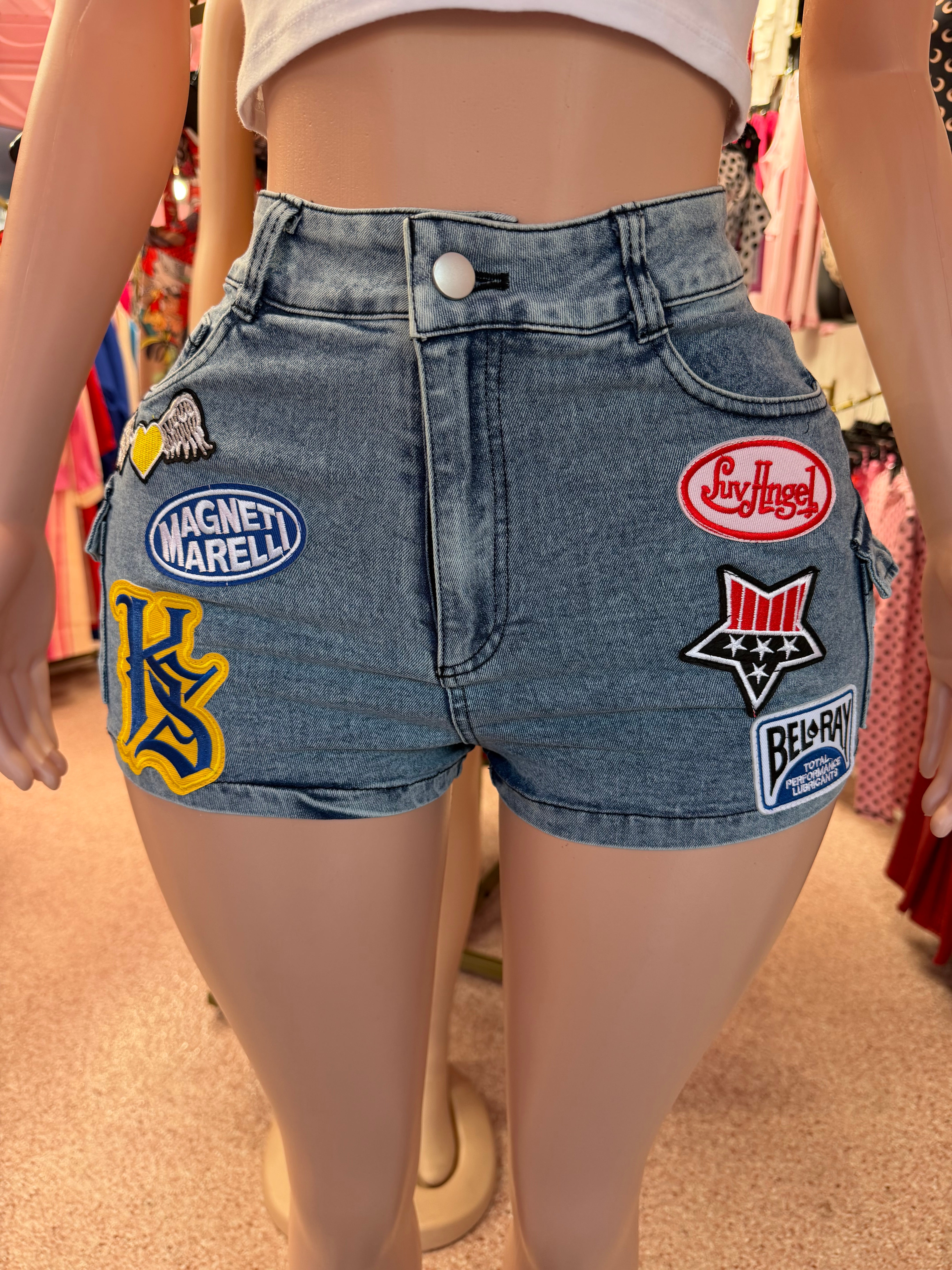 Fast Lane Patch Denim Shorts