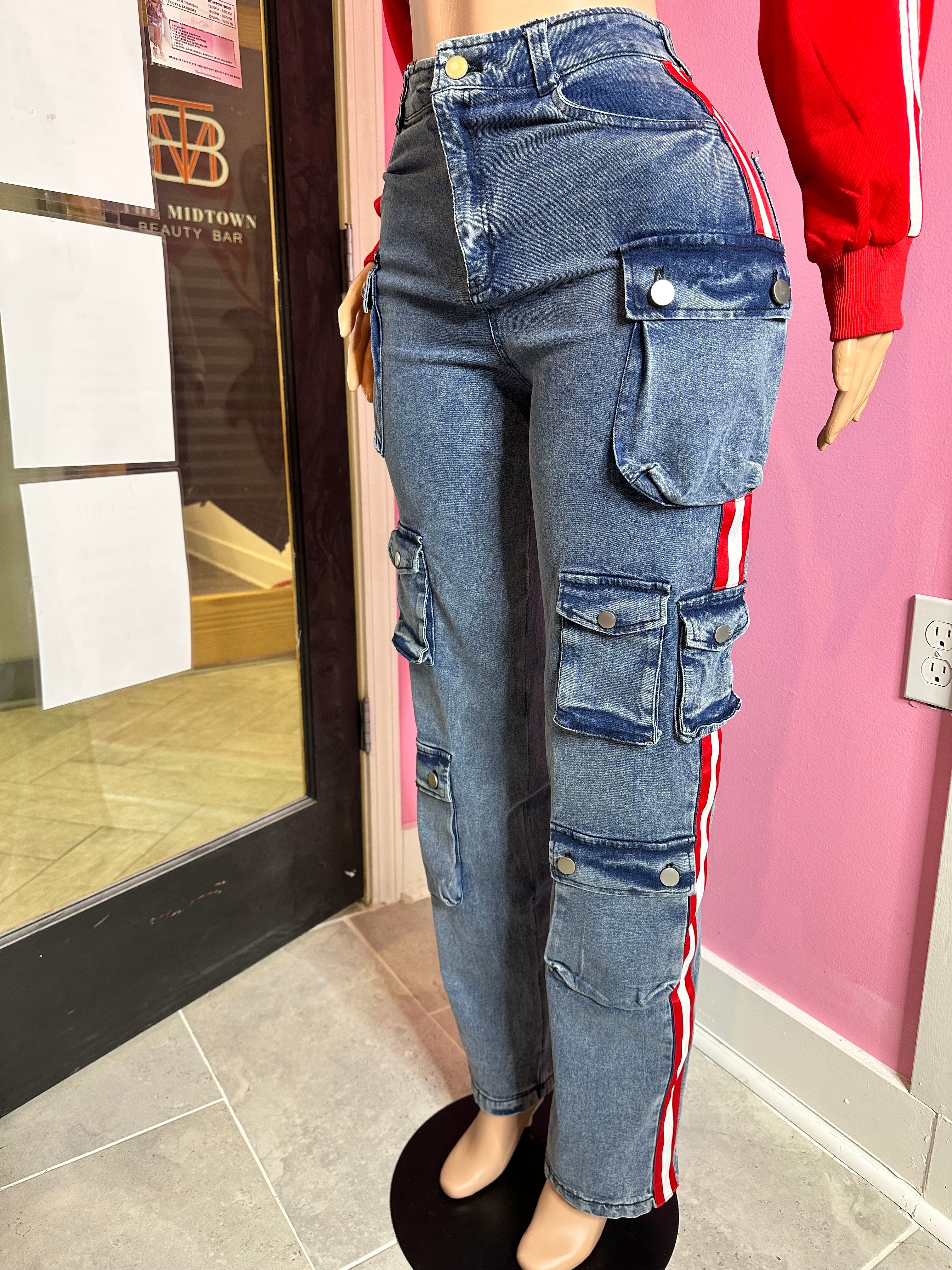Street Side Stripe Denim Cargo Pants