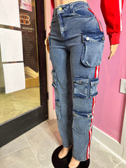 Street Side Stripe Denim Cargo Pants