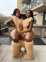 (Pre-Order) Shaggy Mongolian Halter Top,Shorts,Boots Combo- Tan