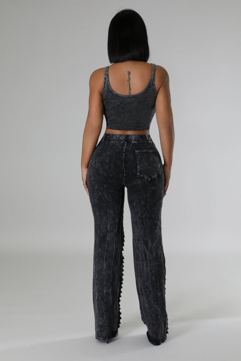 Mineral Wash Cut Out Pant Set- Black