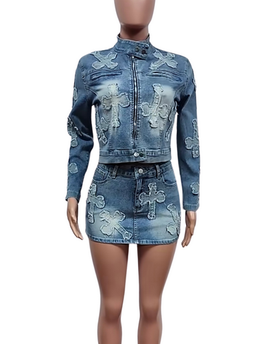 Crossed My Mind Denim Mini Skirt Set