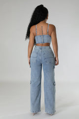 Denim Eats Bustier & Cargo Pants Set