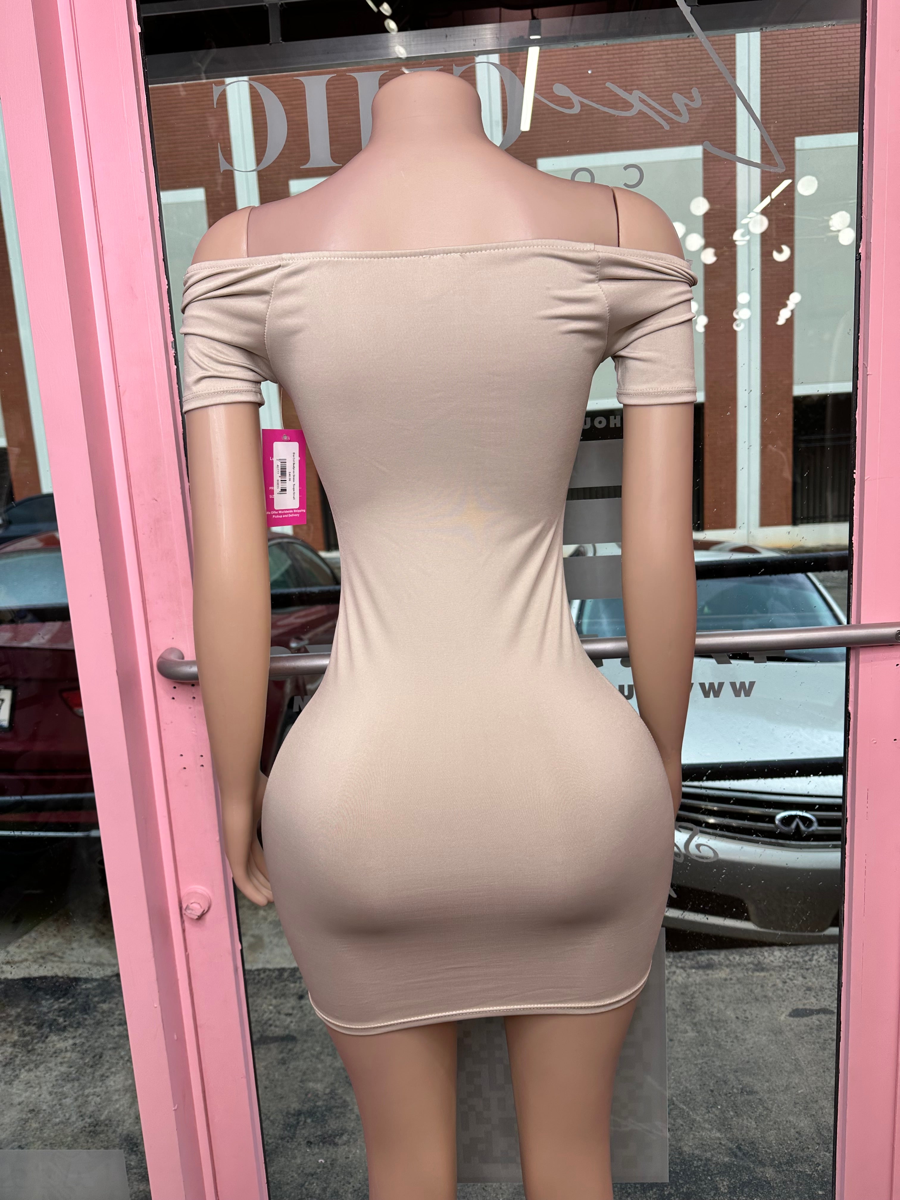 Die Cut Bodycon Dress- Nude/Taupe