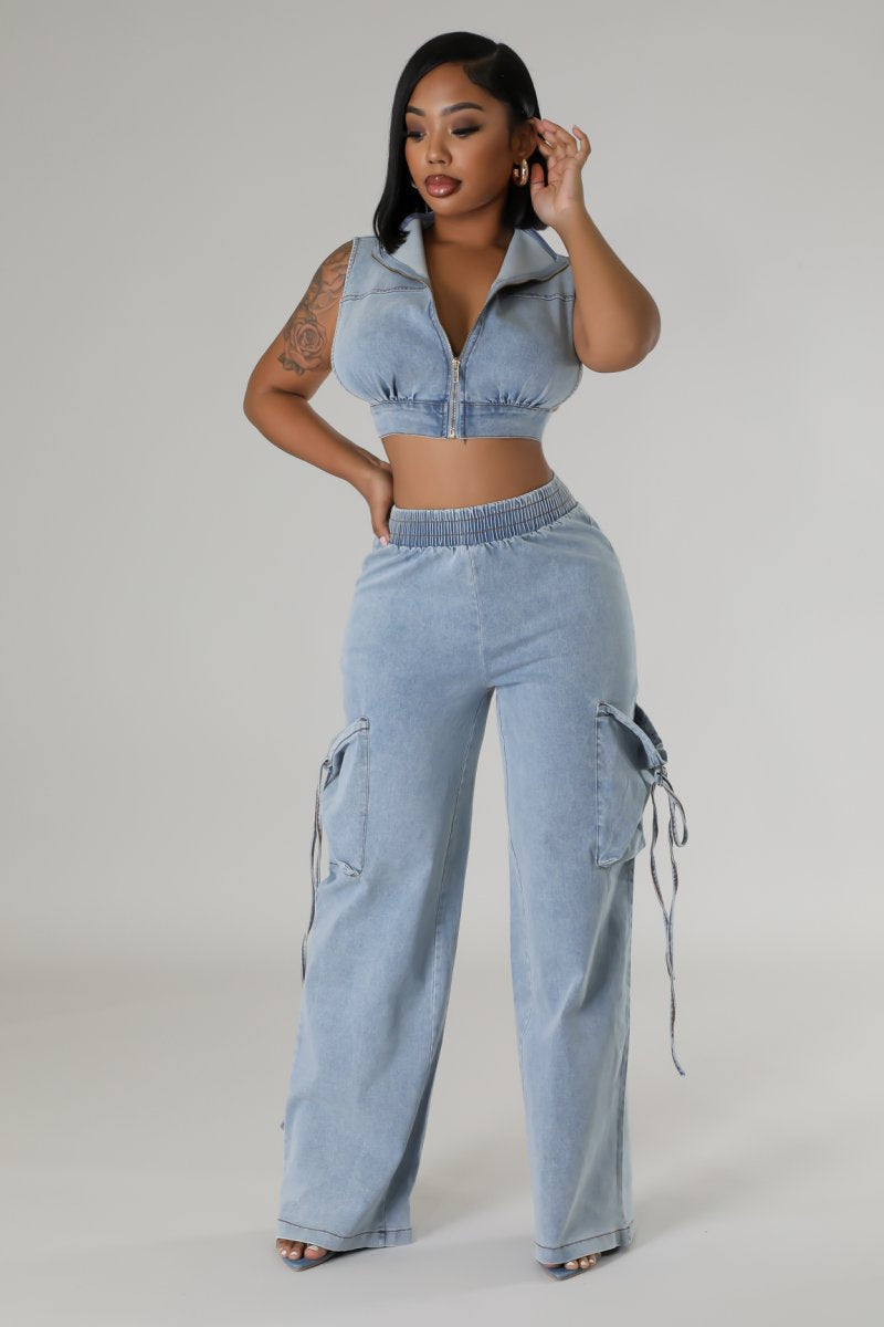 In The Mood Pant Set- Denim